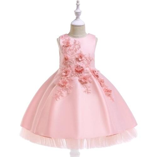Floral Embroidered Beads Girls Princess Communion Children Party Infant Summer Dresses Vestidos Prom Kids Baby Clothes 3-10 Year