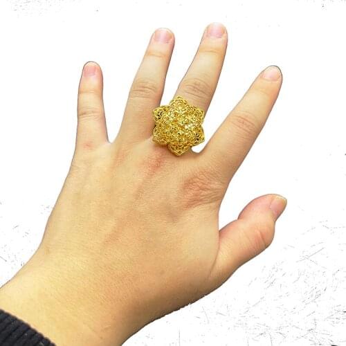 Flower Ethiopian Ring Gold African jewelry large womens wedding Free Size adjustable gold-colored exaggerated Gift