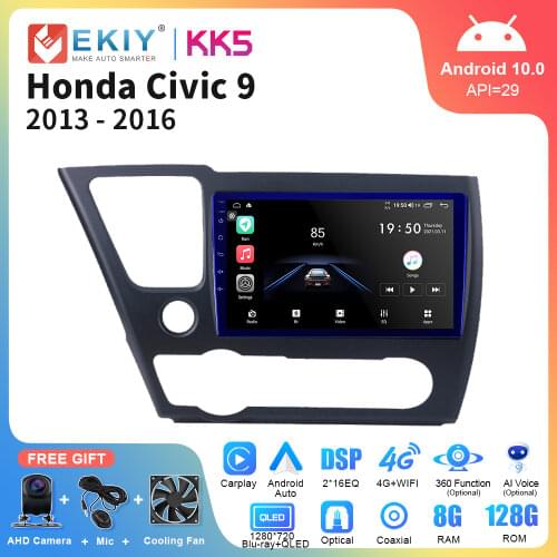 EKIY DSP Android 10 Car Multimedia For Honda Civic 9 2013-2016 Mirrorlink Autoradio GPS Navigation Audio Player Tape Recorder