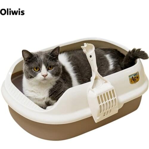 Cat Litter Box Cat Toilet 2or3Layer Pine Litter Bedpans Semi-Closed Anti-splashing Cat Pot Crystal Sand/bentonite/tofu available
