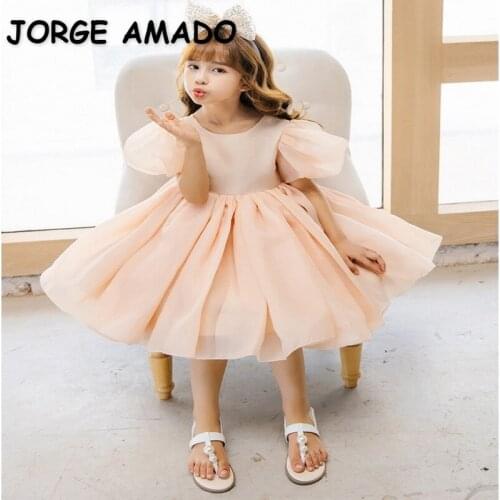 2021 Hot Sale New Summer Kids Girl Party Dress Puff Sleeves Hight Waist Mesh Princess Dress Wedding Piano Perform Birthday E0304