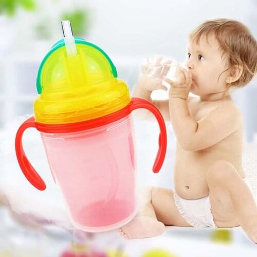 230ml Cute Baby Cup Kids Children Learn Feeding Drinking Water Straw Handle Bottle Mamadeira Sippy Training Cup Baby Feeding Cup
