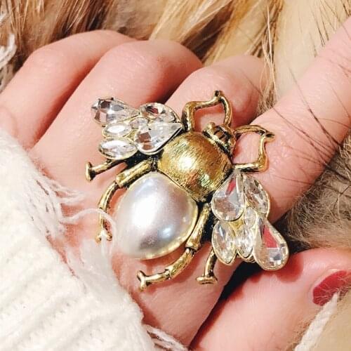 Retro Bee Crystal Pearl Brooches For Woman Mens Party Clothing Brooch Pins Accessories