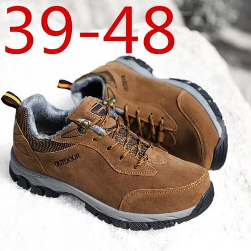 Large Size 39-49 Shoes Men Plus Velvet Outdoor Flat Shoes Male Winter Anti Slip Casual Shoes Men Cotton Lining Hiking Shoes Warm
