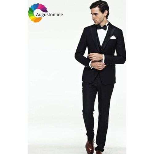 Vintage 2019 Slim Fit Black Men Suits For Wedding Business Bridegroom Costume Prom Tuxedo Best Man Blazer Jacket+Pants+Vest