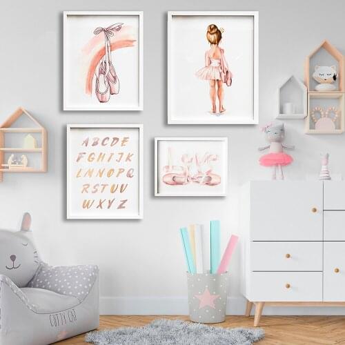 Wall Art Canvas Painting Ballet Girls Shoes Princess Pink ABC Alphabet Nordic Posters And Prints Pictures Baby Room Decoration
