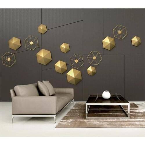Beibehnag обои Custom wallpaper 3d mural gold hexagon frame wood grain metal geometric tv background papel de parede 3d фотообои