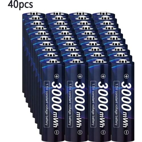 40Pcs1.5v AA Rechargeable Battery 3000mWh Lithium Li-ion Rechargeable Batteries AA with led indicator constant voltage AA 1.5V