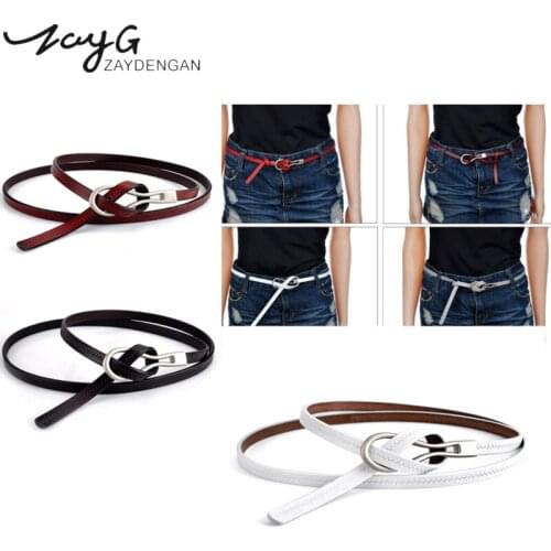 ZAYG Women belt leather knotted thin belt decoration with dress fashion wild leather casual belt for women genuine leather belt