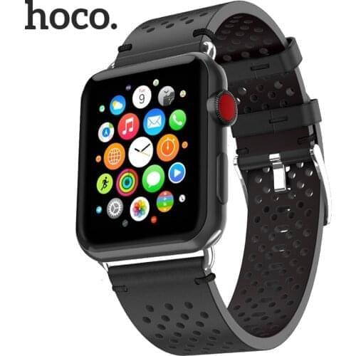 HOCO Genuine Cow Leather Strap for Apple Watch Series Band SE 6 5 4 44mm Watchband for iWatch 3 2 1 42mm Breathable Wristwatch