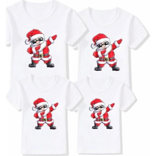 Funny Dabbing Santa Print Family Christmas Clothes Xmas Family Outfits Mother Father Kid Short Sleeve Matching Shirt