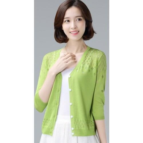 Spring Summer Style Women knitted Cardigan Crop Tops Lady Casual Half Sleeve V-Neck Knitted Outwear Cardigan Sweater ZZ1100