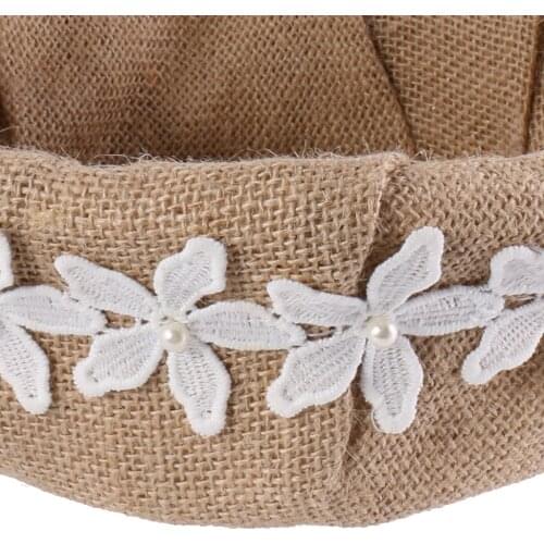 Shabby Chic Rustic Burlap Jute Bow Flower Girl Basket Wedding Party Romantic Decorations