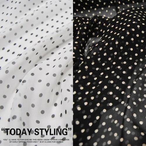 LEO&LIN 2-Color White and Black Dot/Black Beige Dot Silk Georgette Chiffon Clothing Fabric DIY Patchwork Tissue