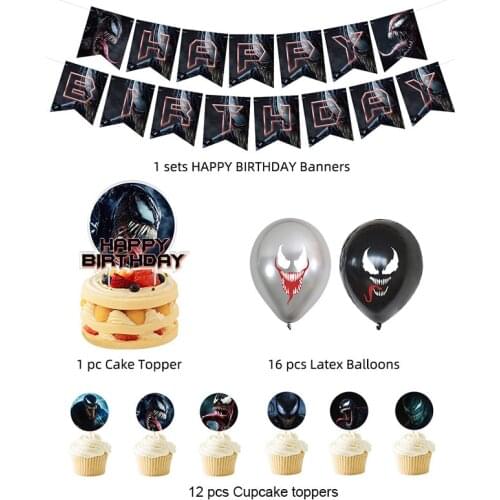 Venom Hero Theme Party Supplies American Pull Flag Happy Birthday Decoration Party Boys Surprise Balloons Flag Children Scene