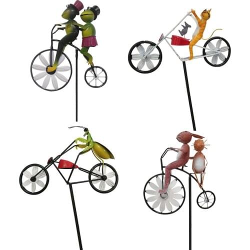 Vintage Bicycle Metal Wind Spinner Animal Bike Spinner Windmill Metal Stake Frog Riding Motorcycle For Home Garden Decor H 25CM