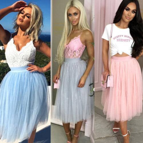 Womens Girl Princess Ballet Tulle Tutu Skirt Summer Fashion Ladies Boho Ruffle Midi Skirt High Waist Beach Holiday Skirts