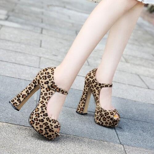 35-46 Size Leopard Women Pumps Gladiator High 14cm Platforms 4cm Peep toe high heel Sexy Lady party wedding Nightclub Shoe MD-25