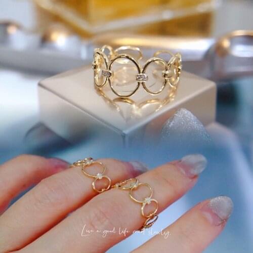 18K import Solid Yellow Gold Jewelry(AU750) Women Designer Ring Geometry Round Open Diamond Ring Circular Stitching Fashion Lady