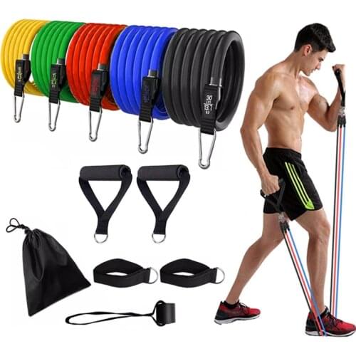 11pcs/Set Latex Resistance Bands Set Exercise Yoga Tube Pull Rope Fitness Sport Rubber Elastic Bands Muscle Strength Training