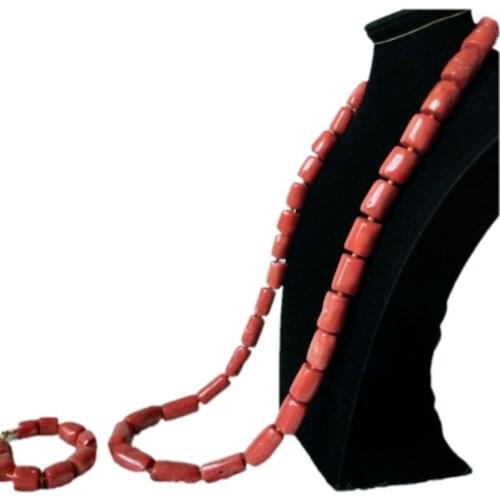 4UJewelry 13-14mm African Coral Beads For Men One Layer Long Design Necklace Bracelet Set For Nigerian Wedding Groom Orange Free Shipping