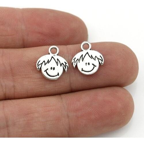 40pcs Antique Silver Boy Smile Face Charms Pendants for Jewelry Making Bracelet DIY Accessories Findings 13x12mm