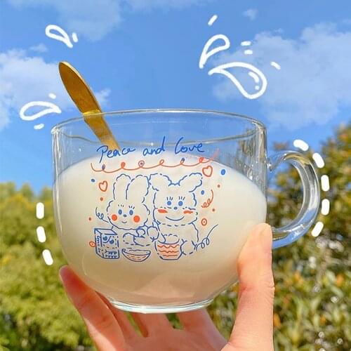 500ML Cute Transparent Glass Coffee Milk Mug With Handle Home High Capacity Breakfast Mugs Bowl Oatmeal Cereal Cups Gift Cup