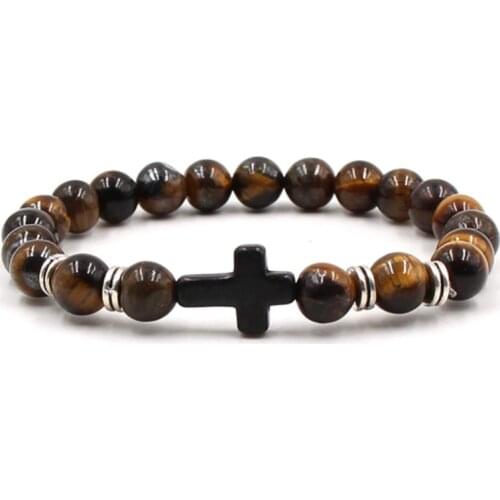 8mm cfgv42 elastic adjusted Macrame Charm nature yellow Tigereye cross turquoise Charm Bracelet Fashion 9color