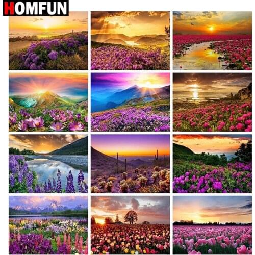 HOMFUN Full Square/Round Drill 5D DIY Diamond Painting "Flower sunset scenery" Embroidery Cross Stitch 5D Home Decor Gift