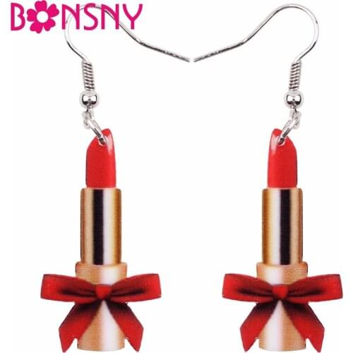 Bonsny Big Long News Acrylic Drop Dangle Lady Lipstick Funny Cute Earrings Style Fashion Jewelry For Girls Women Teen Gift