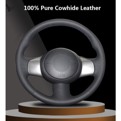 Black Genuine Leather Car Steering Wheel Cover for Nissan March Sunny Versa 2013 Almera