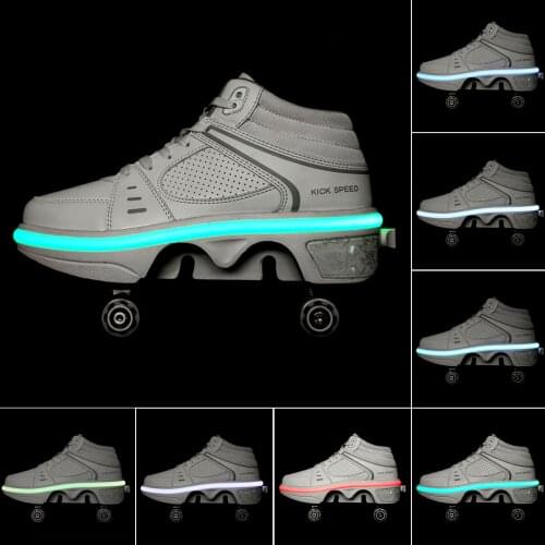 Double-row Roller Skates Outdoor PU Wheel Deformation Sports Shoes Skates With Seven-color Breathing Lights Skates Sports Goods
