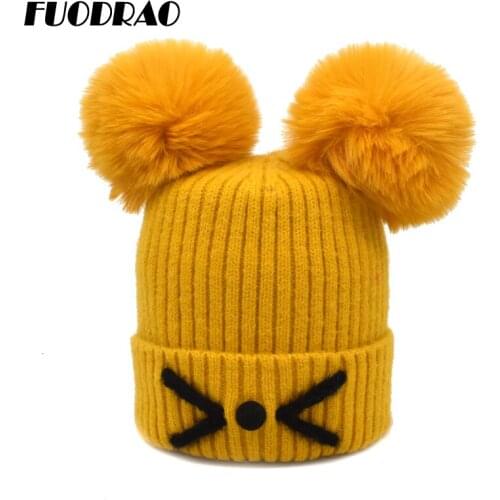 FUODRAO Autumn Winter Ball Pompom Cap Hats Women Crochet Knitted Hat Caps Keep Warm Fur Ball Pompom Knitted Beanies Hat Z14