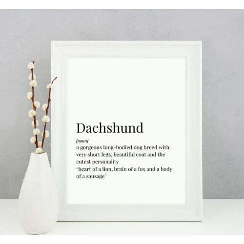Dachshund Definition Canvas Art Print Poster Pet Dog Dachshund Lover Gift Painting Black White Picture Home Room Wall Art Decor