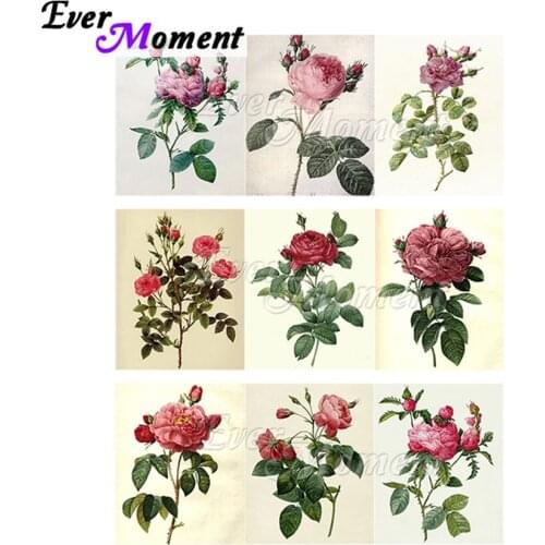 Ever Moment Diamond Painting Paint By Diamond Rose Floral Full Square Resin Drill Wall Art Decoration Handmade DIY Kits 1M021
