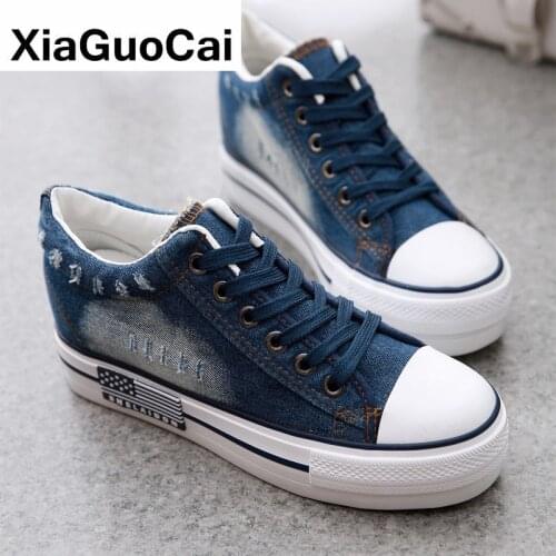 Spring Autumn Women Canvas Shoes Casual Female Denim Shoes Height Increasing Plimsolls Retro Woman Platform Shoes High Quality