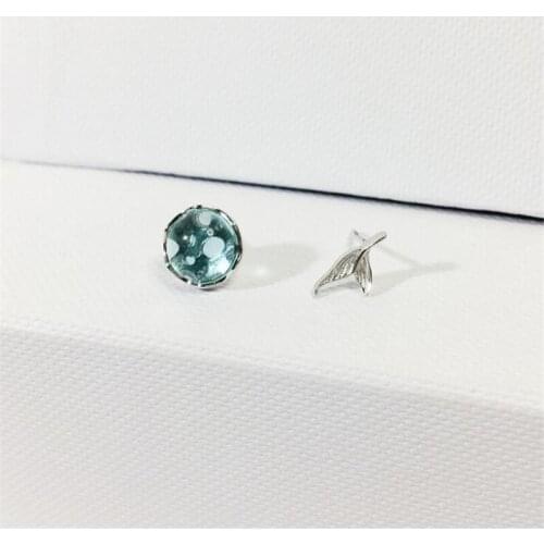 Korean Fashion Jewelry 925 Sterling Silver Stud Earrings Creative Mermaid Tail Blue Crystal Earrings for Women 2021 Gifts SE065