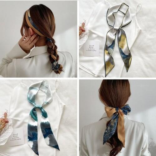 Summer Print Silk Long Hairband Ribbon for Women Girls Bandana Neck Tie Headbands Bag Scarf Popular Belt Hair Accessories 2021