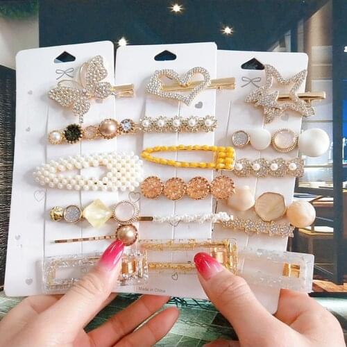 Fashion Acrylic Rhinestone Hair Clip For Women Korean Hairpin Set Jewelry Simulated Pearl Geometry Barrett Girl Hair Accessories