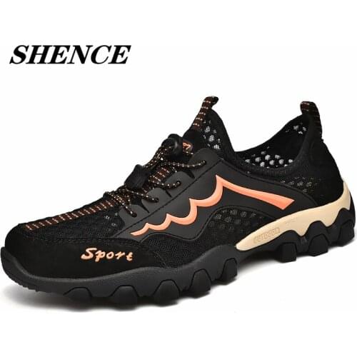 SHENCE Summer Mens Hiking Shoes Non-slip Soft Rubber Sole Breathable Upper Outdoor Trail Running Shoes Casual Men Wading Shoes