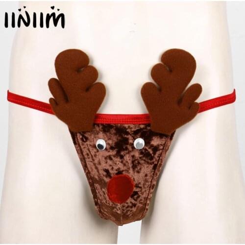 Mens Male Velvet Lingerie Panties Jockstraps T-back Christmas Reindeer Fancy Halloween Parties Costumes Thong Briefs Underwear