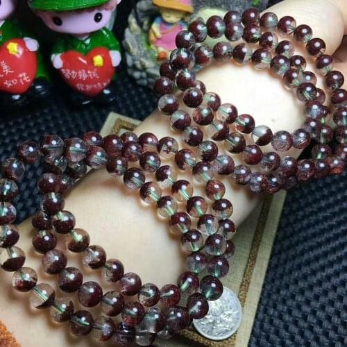 Natural Bracelet Crystal Red Phantom Ghost Quartz Gemstone 7mm AAA 3rows Free Shipping