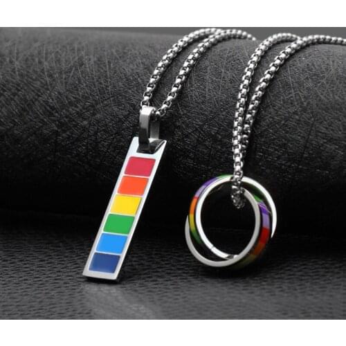 Hip Hop Necklace Men and Women Simple Rainbow Pendant Fashion Couple Titanium Steel Hanging Sweater Chain