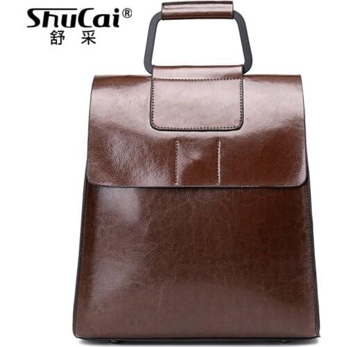 SHUCAI New Fashion Woman Backpack High Quality Leather Backpacks for Teenage Girls Female School Shoulder Bag Bagpack mochila
