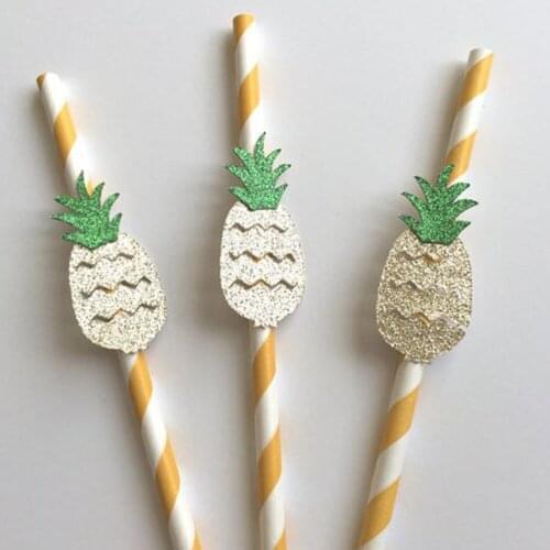 Happy Birthday Party Straws Tropical Hawaii Pineapple Paper Straws Baby Shower Wedding Party Supplies