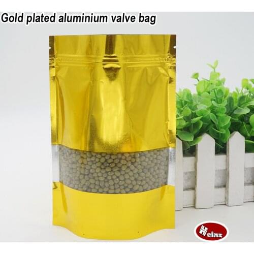 Golden aluminum foil self-styled stand bag/Food grade material/Food packaging store/ Ornaments bags. Spot 100/ package