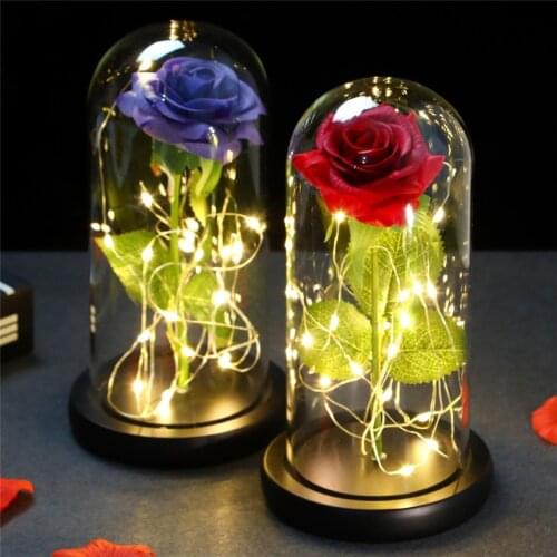 LED Light Eternal Beauty Beast Rose In Glass Flowers Cover Wedding Home Decor For Christmas Valentines Day Decoration Gift