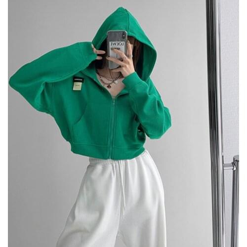 TVVOVVIN Loose Hoodie Womens Spring Autumn Long Sleeve Sports Workout Tops Solid Color Label Short Top Sweatshirt Kroean DEV9