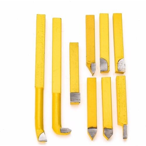 9pcs/Set YW1 Alloy Carbide Brazed Tip Tipped Lathe Cutter Tools 8*8mm Shank High Hardness Turning Milling Welding Bit Mayitr
