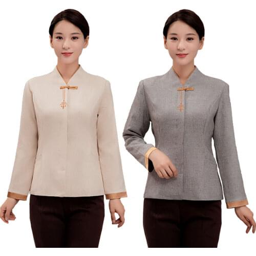 2021 Autumn and Winter Hotel Wpmen Cleaners Uniform Shopping Mall Working Long Sleeve Blouse Housekeeping Cleaners Workwear